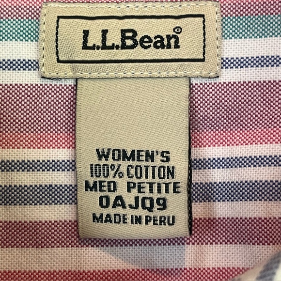 Vintage L.L. Beans Women's 100% Cotton Poplin Striped Button Down Sz MP Prep - Picture 3 of 12